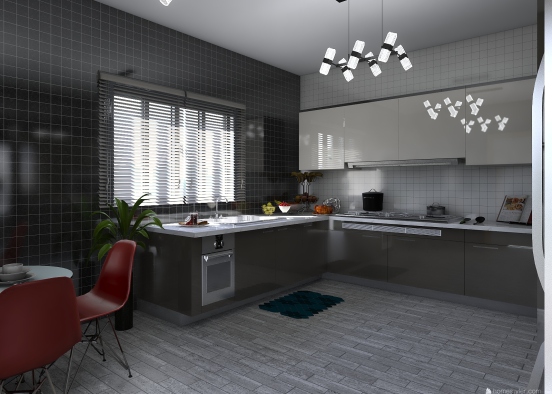 Kitchen Black and White Design Rendering