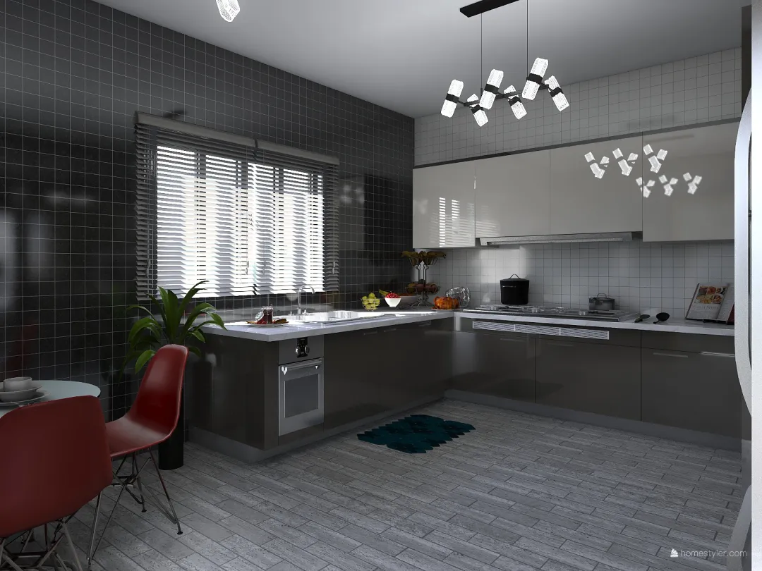 Kitchen Black and White 3d design renderings