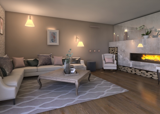 living room and kitchen Design Rendering