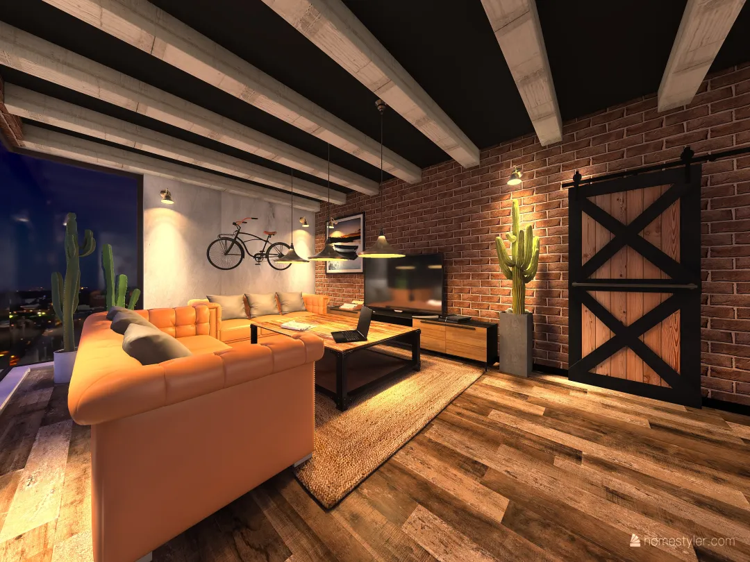 salón industrial 3d design renderings