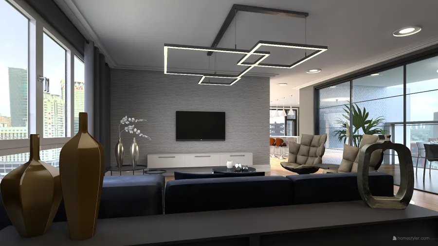 Cozinha e salas de jantar/ estar 3d design renderings