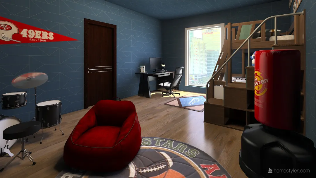 Dark Sports Bedroom 3d design renderings