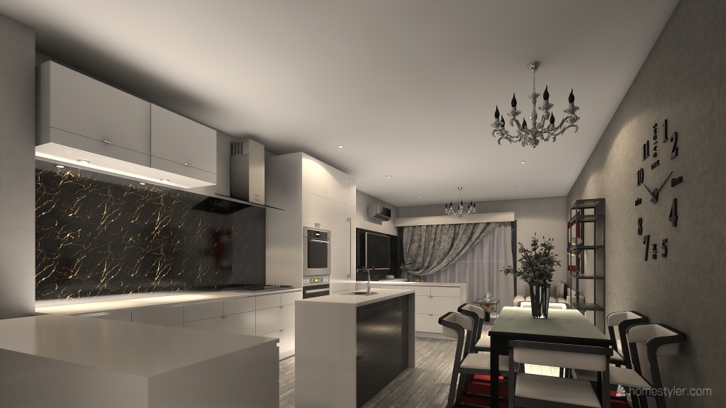 Kitchen , Dining and Living Room 3d design renderings