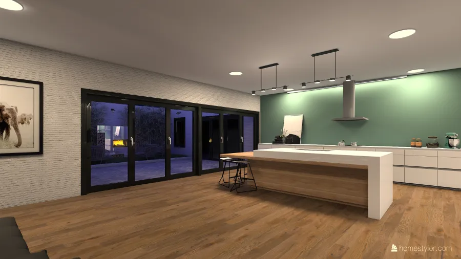 Kitchen and Living 3d design renderings