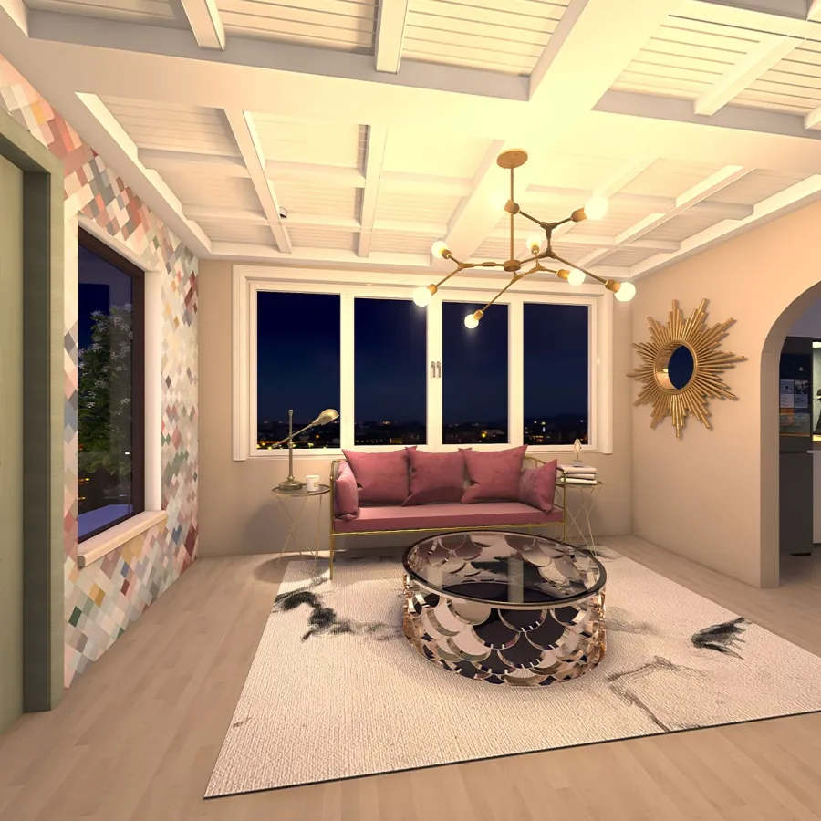 Living area & bedroom & porch 3d design renderings