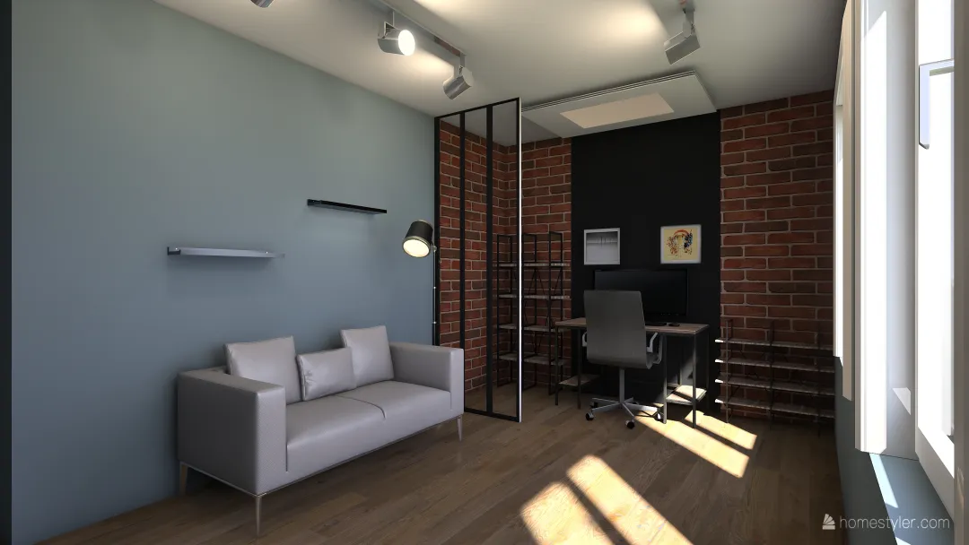 Salon + sypialnia + zabudowa tv szeroka szafka 3d design renderings