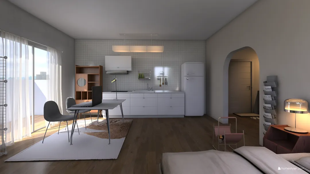 A studio type modern and minimal house 3d design renderings