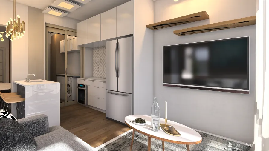 Cozinha e living 3d design renderings