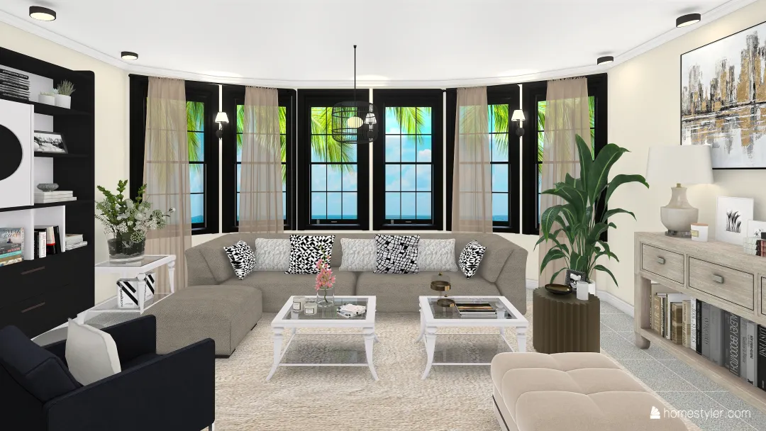 Hermosa Sala de estar en Hawaii 3d design renderings