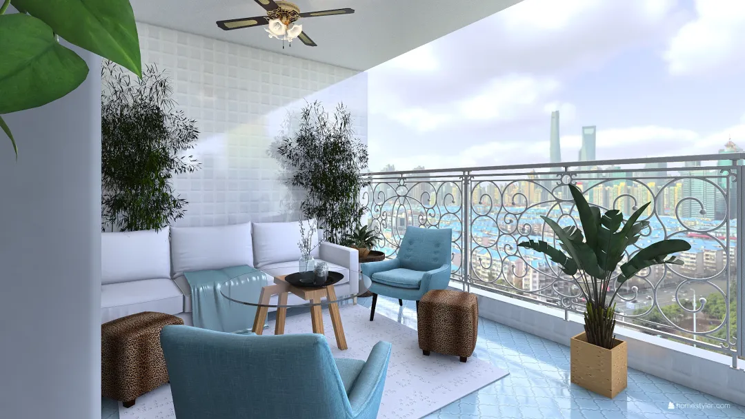 blue/mint apartment 3d design renderings