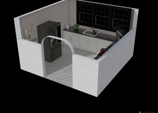U shaped kitchen Design Rendering