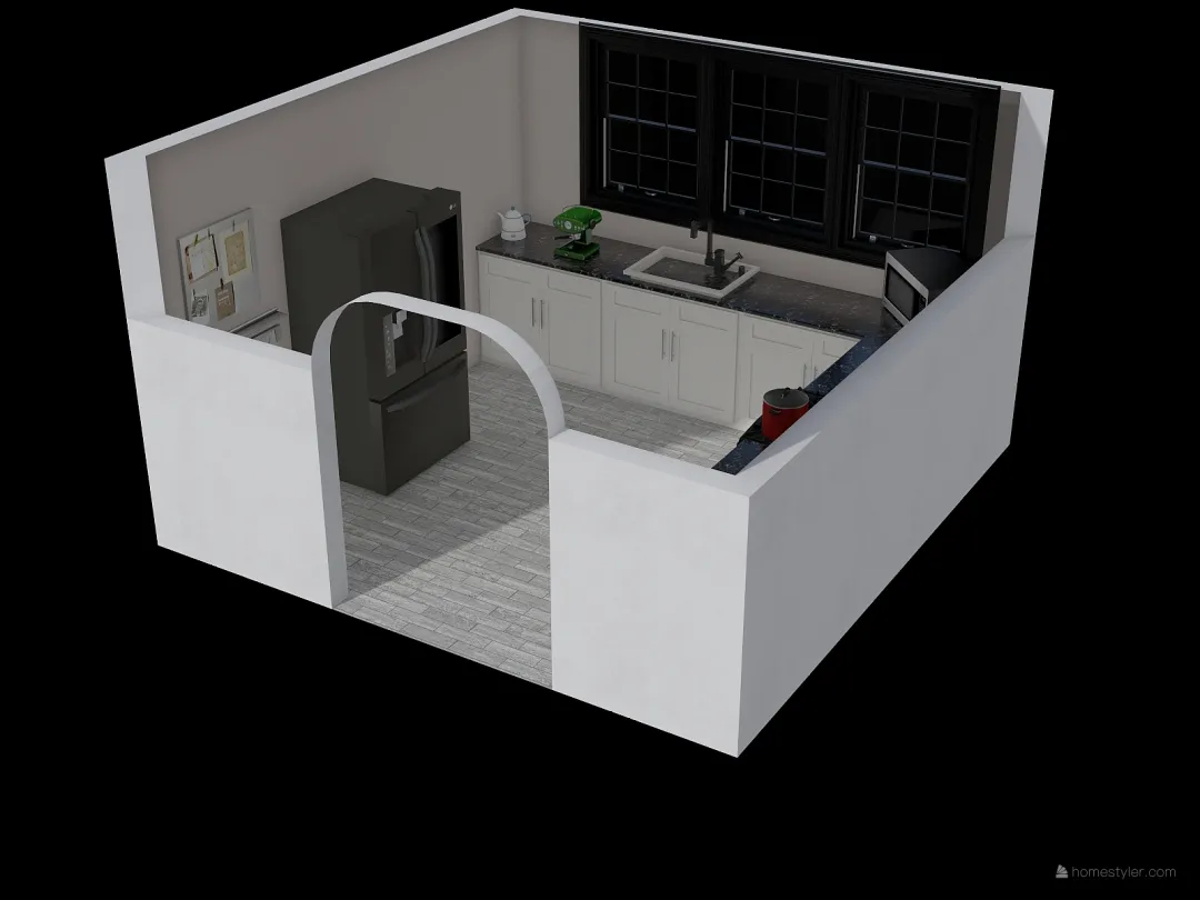 U shaped kitchen 3d design renderings