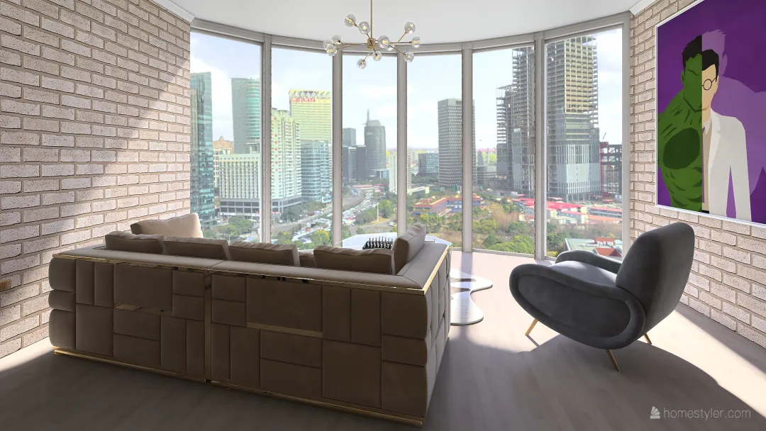Modern bedroom in the skyscraper for a young adult. 3d design renderings
