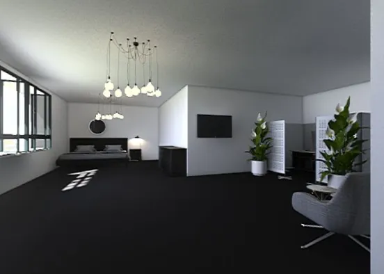 Bedroom with office and bathroom Design Rendering