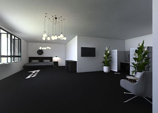 Bedroom with office and bathroom Design Rendering