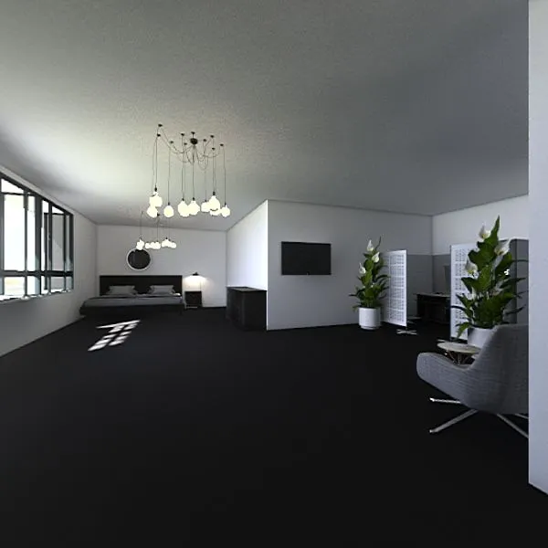 Bedroom with office and bathroom 3d design renderings