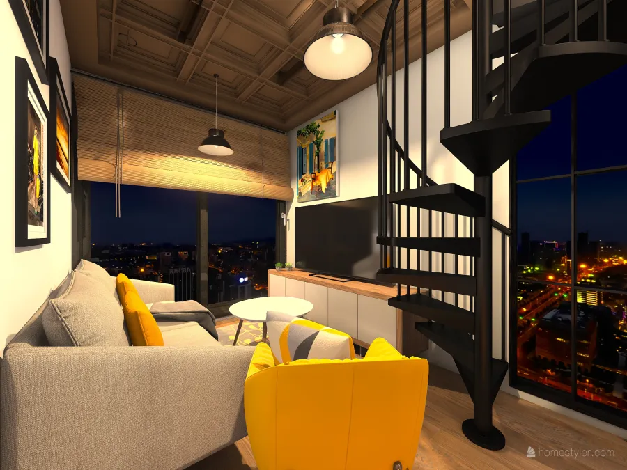 Salón - comedor - cocina y dormitorio1º planta 3d design renderings