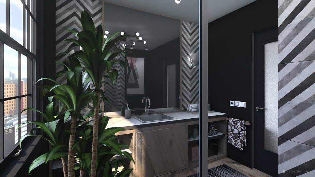 ArtDeco Modern Bohemian Green Grey White Black Bathroom 3d design renderings