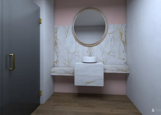 baño en marmol blanco y rosado Design Rendering