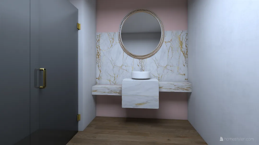 baño en marmol blanco y rosado 3d design renderings