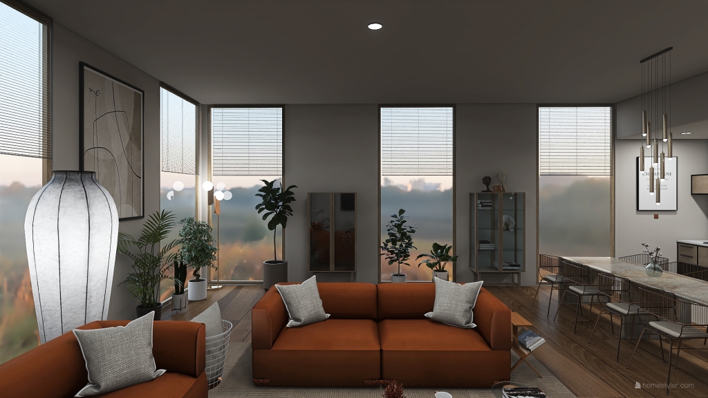 Modern Bohemian Black White Orange WoodTones Aucun 3d design renderings