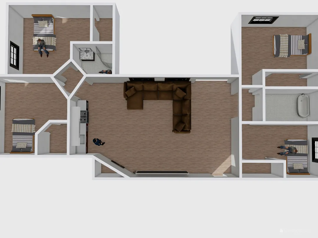4 bedrooms corner 3d design renderings