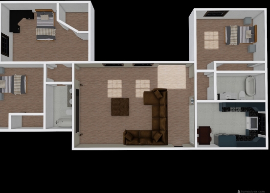 Basement with kitchen on the right Design Rendering
