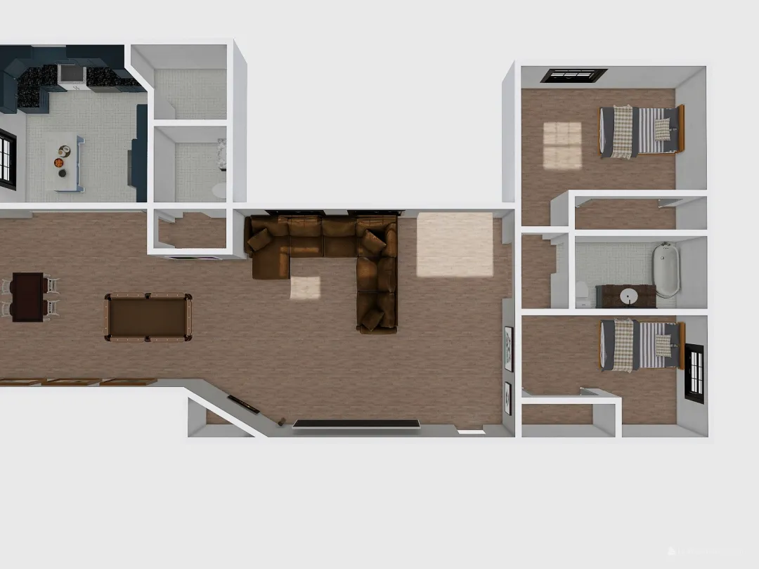 Basement with big kitchen 3d design renderings