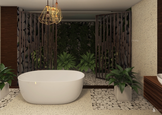 Hermoso baño con un jardin interior Design Rendering