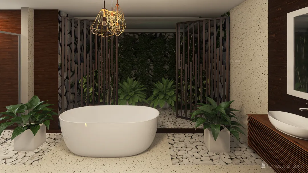 Hermoso baño con un jardin interior 3d design renderings