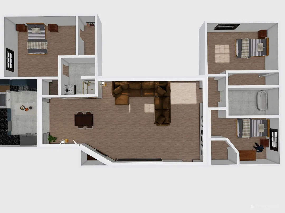 Basement 3 beds 3d design renderings