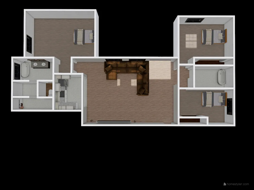 Basement with master bedroom 3d design renderings