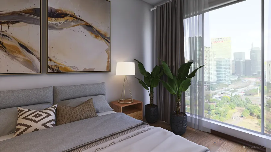 Modern Rustic Blue Grey Beige Master Bedroom 3d design renderings