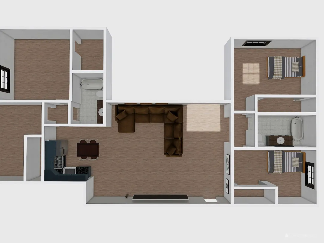 4 bedrooms square 3d design renderings