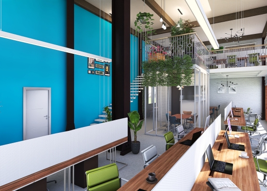 Industrial Green Office Design Rendering