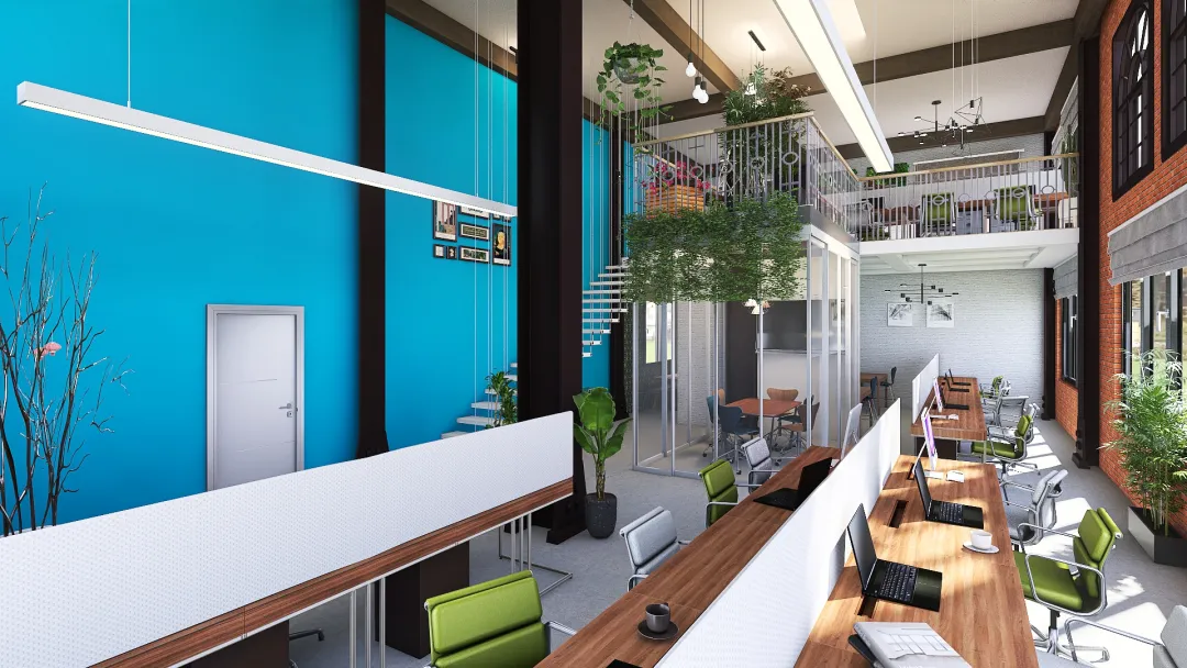 Industrial Green Office 3d design renderings