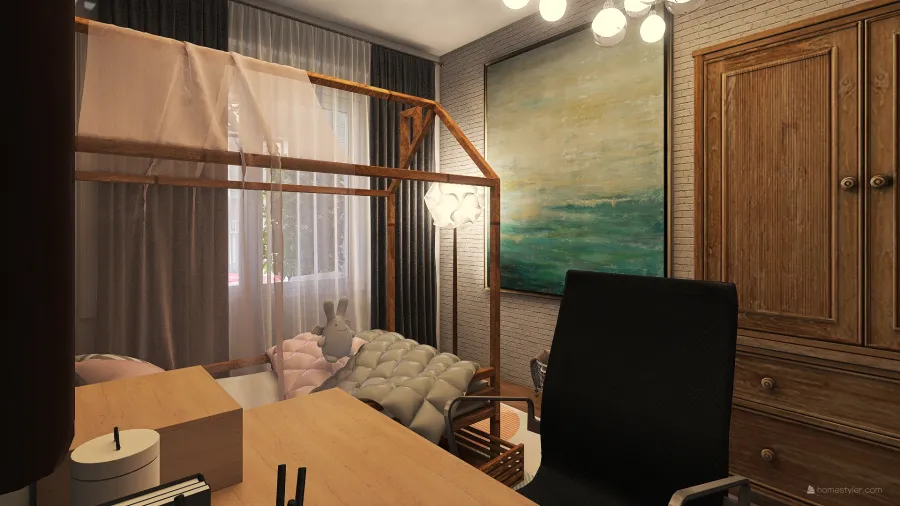Modern Rustic Blue Grey Beige Bedroom 3d design renderings