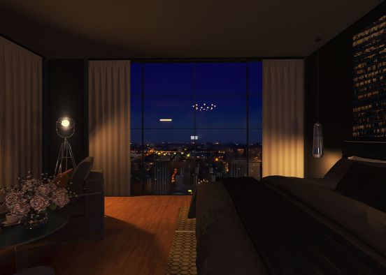 New York hotel bedroom Design Rendering
