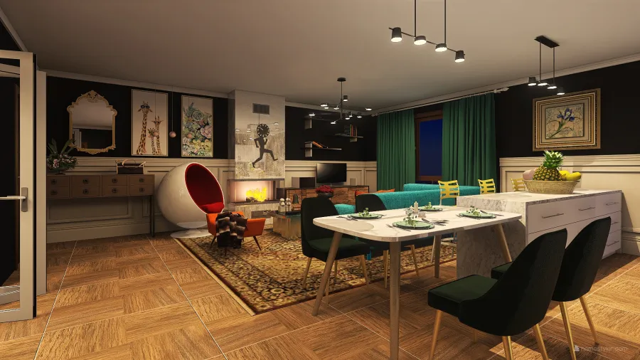 LIVING/DINING ROOM & KITCHEN 3d design renderings