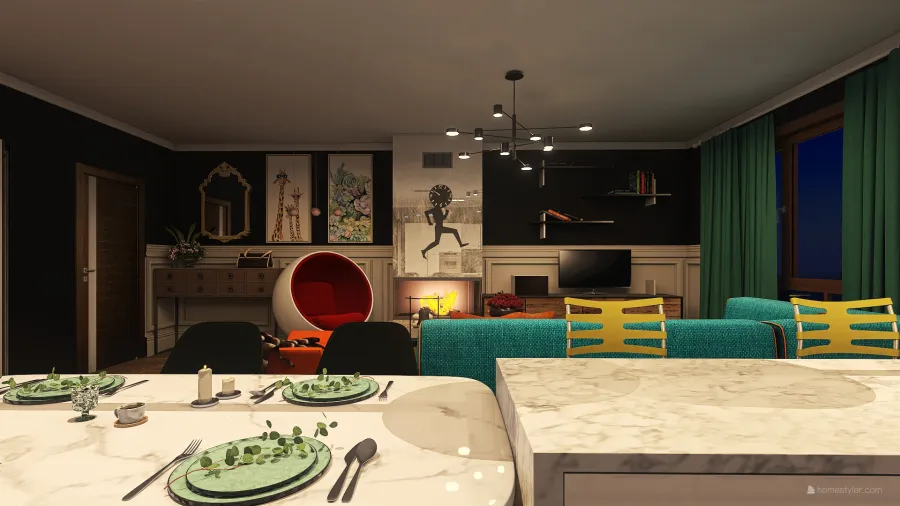LIVING/DINING ROOM & KITCHEN 3d design renderings