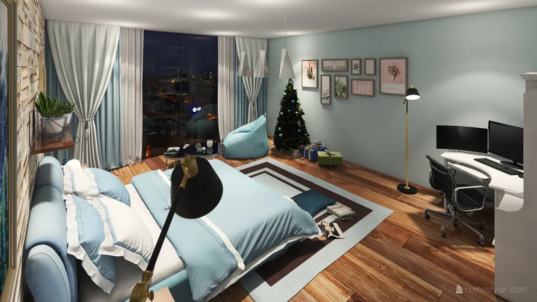 blue bedroom 3d design renderings