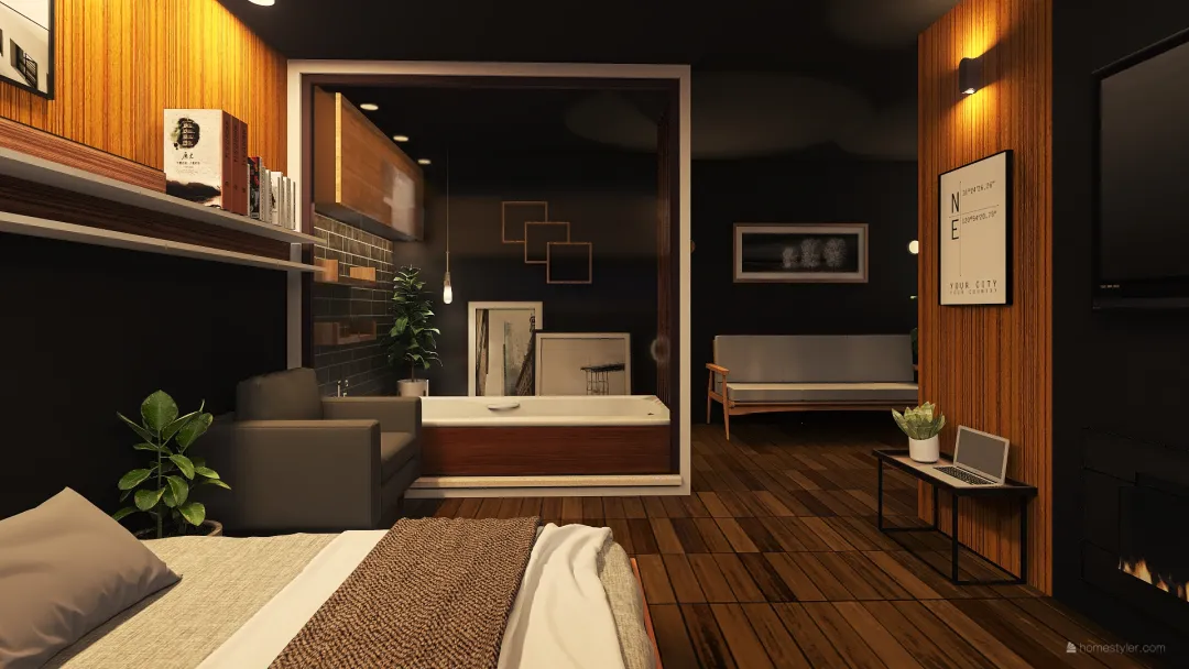 Black and Wood Deco 3d design renderings
