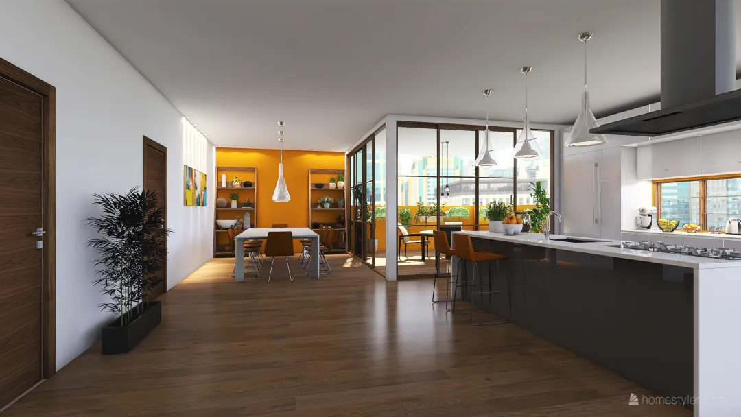 Yellow urban single bedroom 3d design renderings