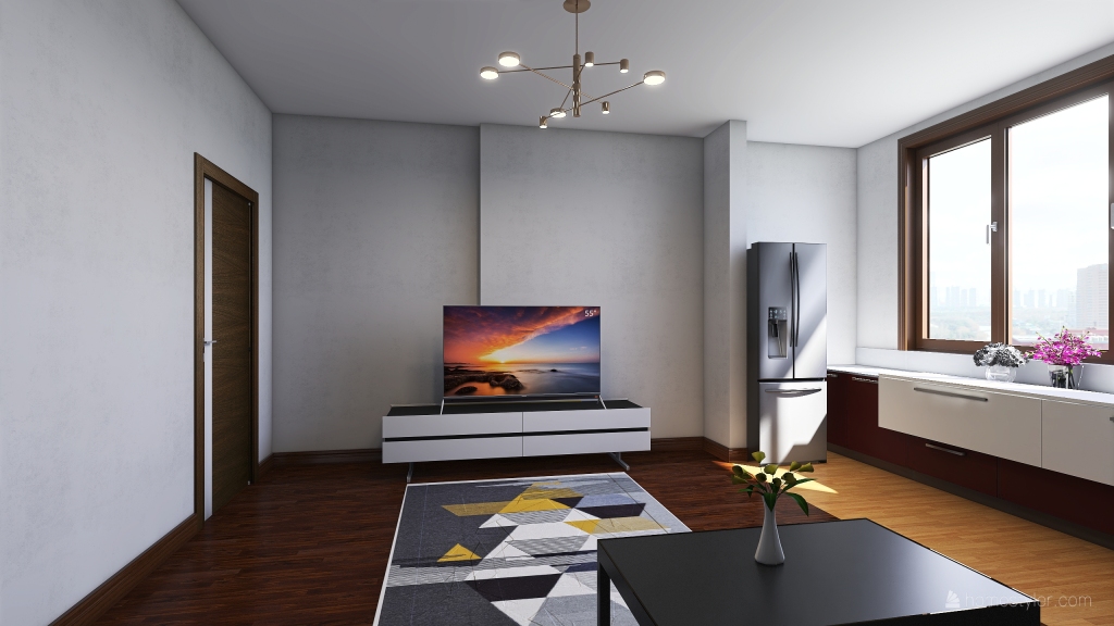 C3 Living+kitchen 3d design renderings