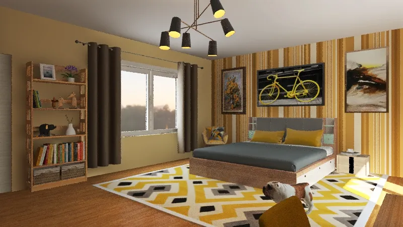 yellow bedroom 3d design renderings