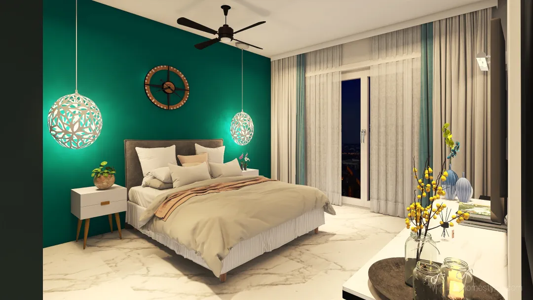 bedroom(blue) 3d design renderings