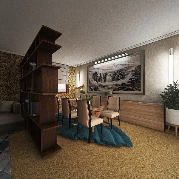 Salas conjugadas - Sala de estar e jantar 3d design renderings