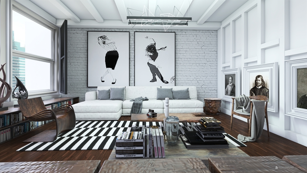 ArtDeco Bauhaus Modern Apartamento de artista en Paris Black White Grey 3d design renderings