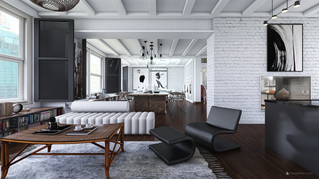 ArtDeco Bauhaus Modern Black White Grey Unnamed space 3d design renderings