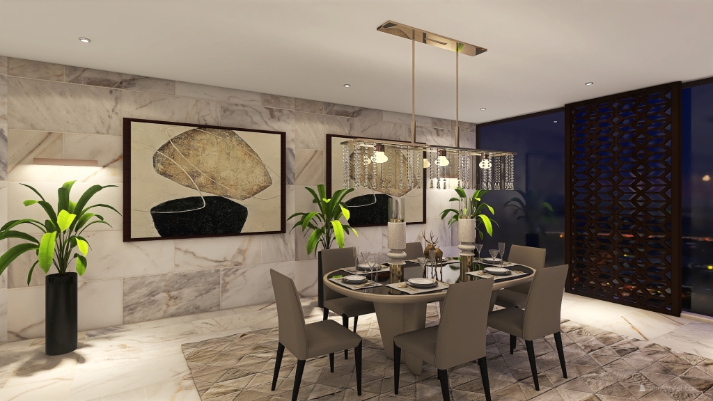 Living Room, Dinning Room and Kitchen 3d design renderings